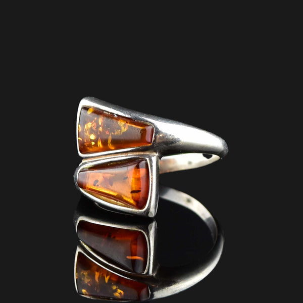 Silver Amber Bypass Style Ring, Sz 7.75 - Boylerpf