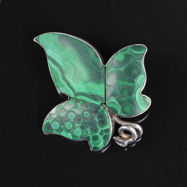 Victorian Malachite and Silver Ivy Leaves Brooch -  UK