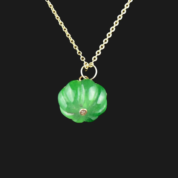 Gold Carved Jade Pumpkin Charm Necklace - Boylerpf