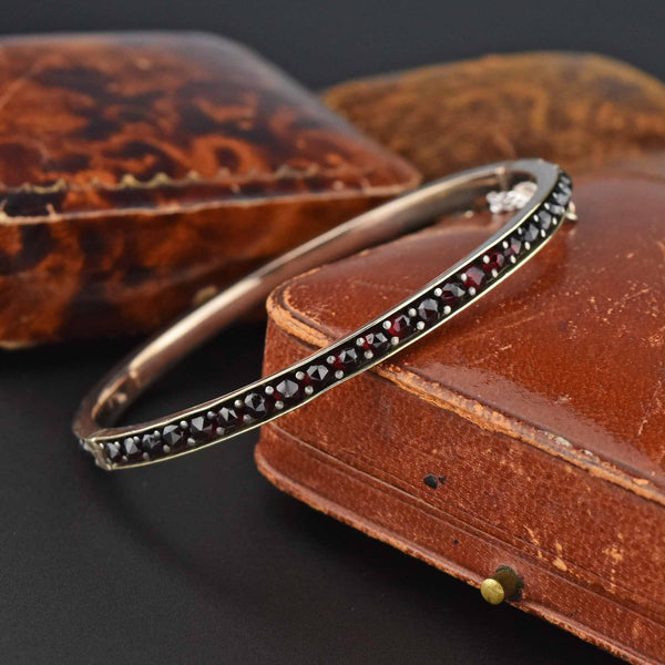 Antique Victorian Bohemian Garnet Bangle Bracelet - Boylerpf