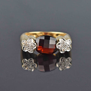 Estate 14K Gold Diamond Checkerboard Garnet Ring - Boylerpf