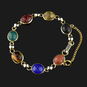 Vintage Egyptian Revival Gemstone Scarab Bracelet - Boylerpf