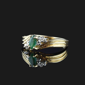 Vintage 10K Gold Emerald Diamond Ring, Sz 6.25 - Boylerpf