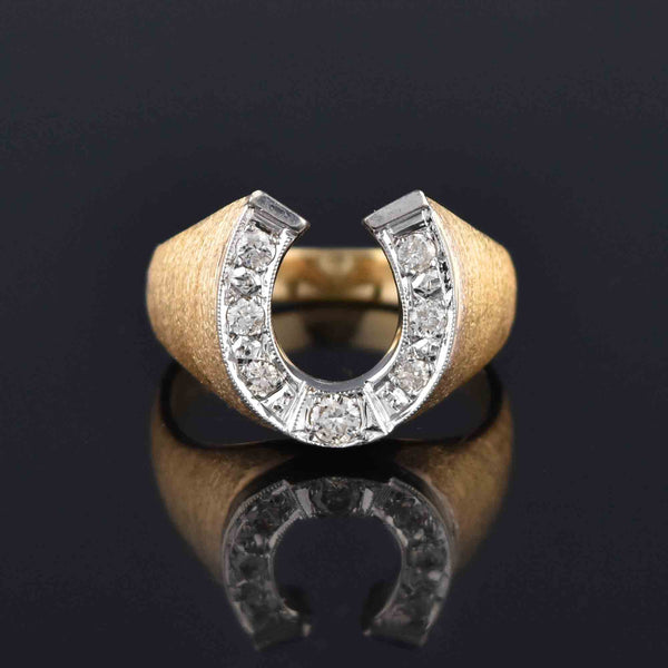 Fabulous 14K Gold Diamond Horseshoe Ring, Sz 7 - Boylerpf