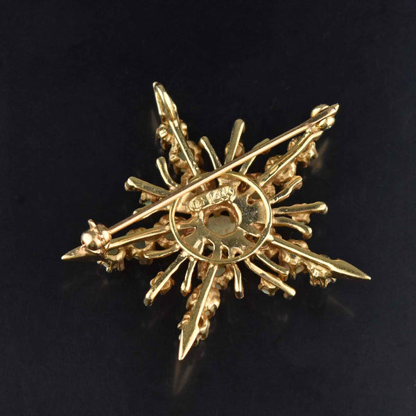 Retro 14K Gold Opal Starburst Brooch Pendant - Boylerpf