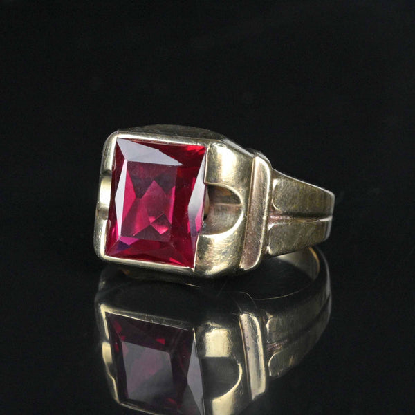 Vintage Mens Art Deco Ruby Signet Ring - Boylerpf