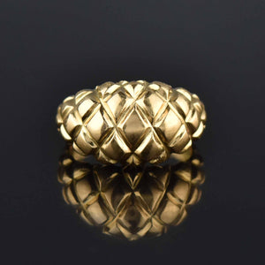 Estate 18K Gold Diamond Pattern Bombe Ring - Boylerpf