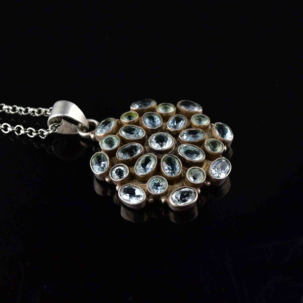 Sterling Silver Blue Topaz Starburst Pendant Necklace - Boylerpf