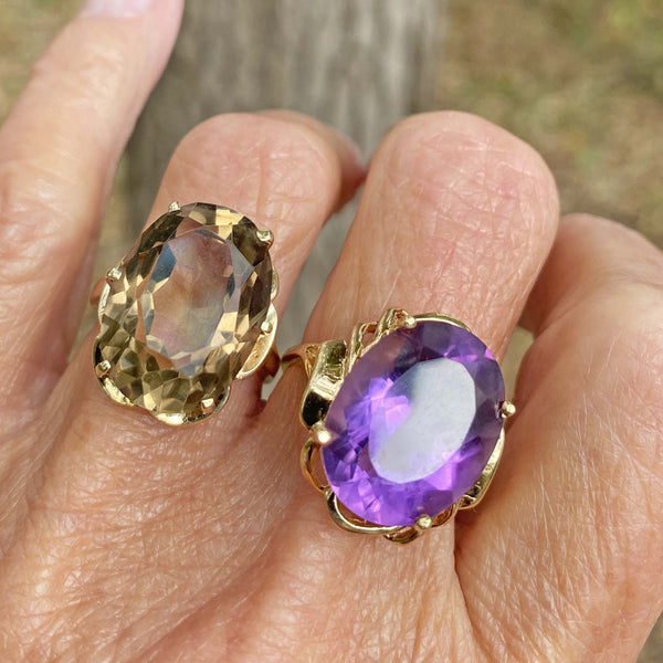 Vintage 14K Gold 9 CTW Amethyst Cocktail Ring - Boylerpf