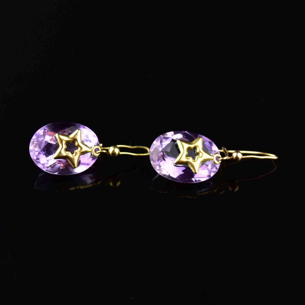 Gold Amethyst Star Dangle Earrings - Boylerpf