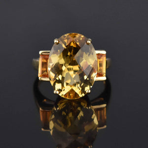 Vintage Checkerboard Cut 9 CTW Citrine Ring in Gold - Boylerpf