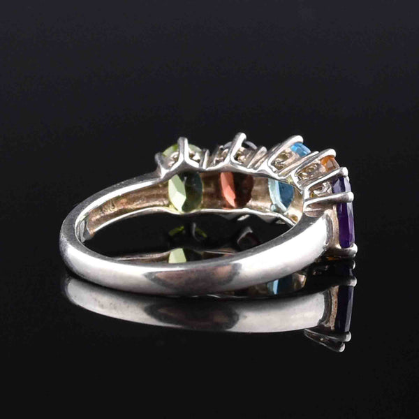Silver Multi Gemstone Harlequin Dinner Ring, Sz 8.5 - Boylerpf