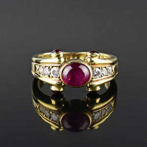 18K Gold Ruby Cabochon Diamond Band Ring - Boylerpf