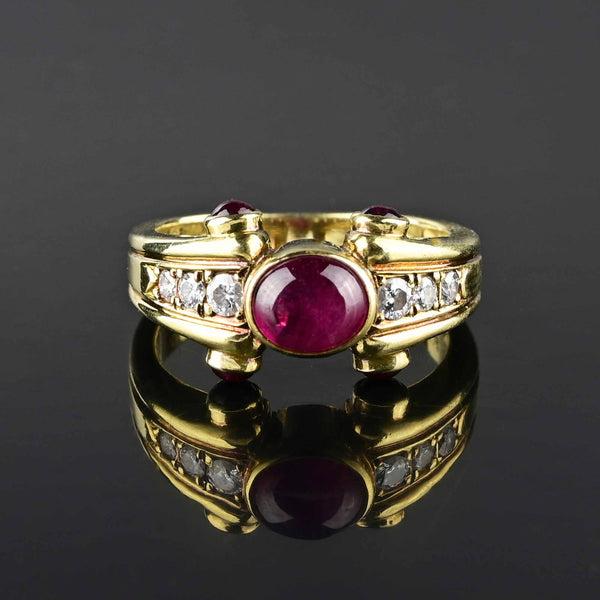 18K Wide Hammered Ring Ruby Recycled Gold - MNOP Jewelry