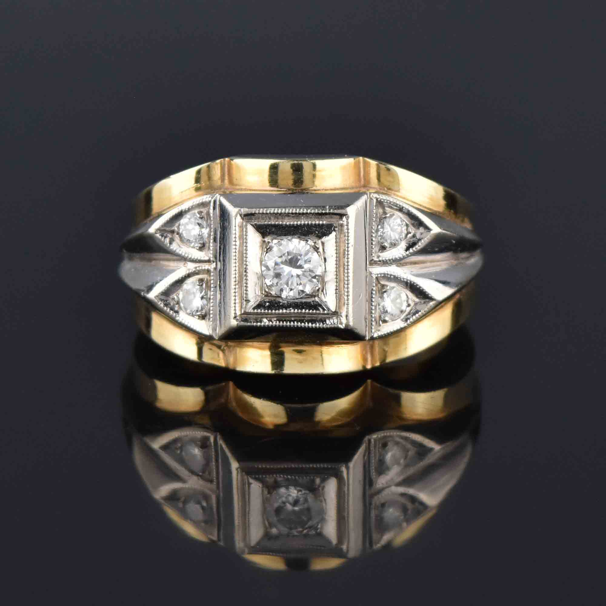 Mens Art Deco Wedding Ring 18k White Gold Labels Mens Art Deco
