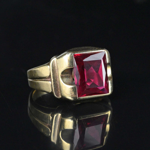 Vintage Mens Art Deco Ruby Signet Ring - Boylerpf