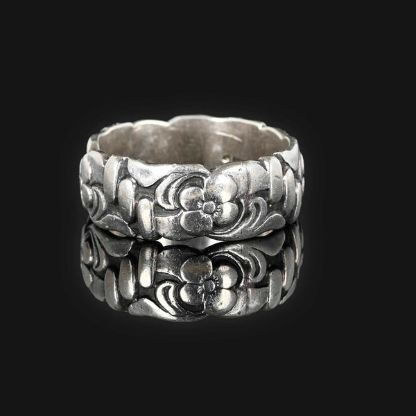 Wide Sterling Silver Forget Me Not Band Ring - Boylerpf