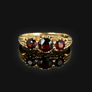 Victorian Style Three Stone Garnet Ring Band - Boylerpf