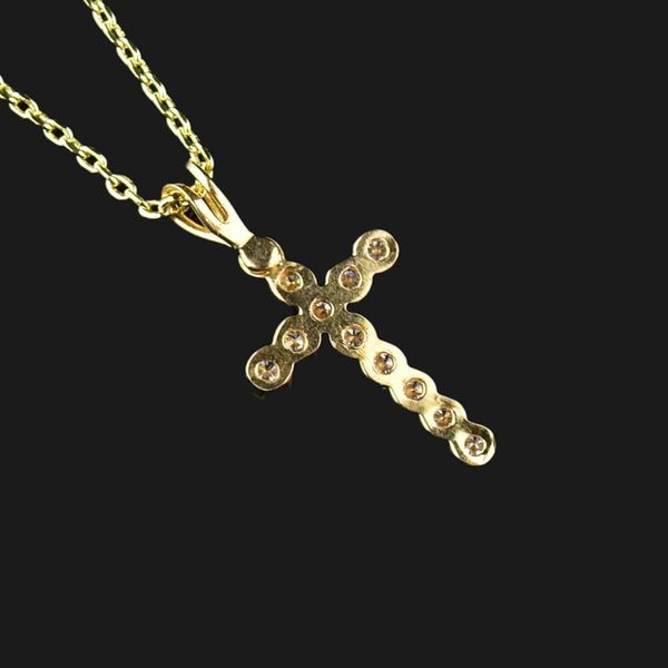 Vintage 14K Gold Diamond Cross Pendant Necklace - Boylerpf