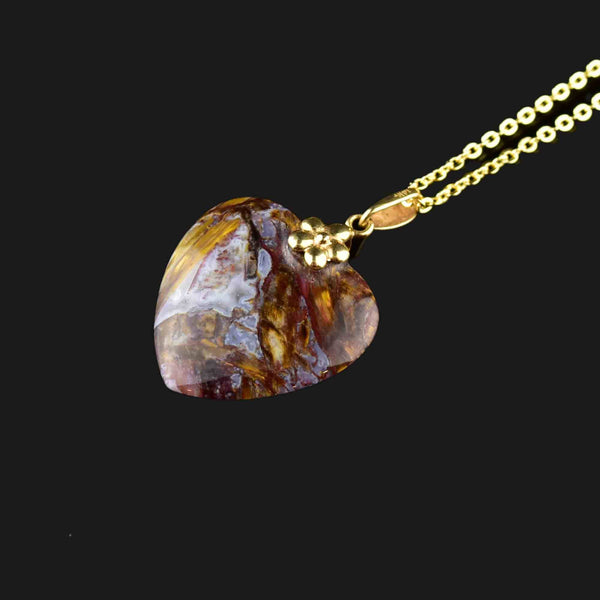 14K Gold Jasper Agate Heart Pendant Necklace - Boylerpf