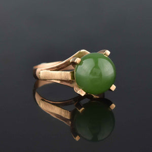 Retro 14K Gold Jadeite Ball Ring, Sz 7 - Boylerpf