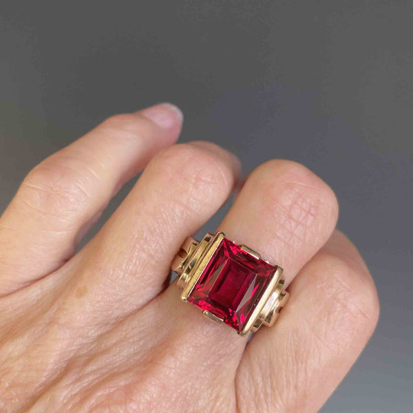 Vintage Mens Art Deco Gold Ruby Signet Ring, Sz 12 - Boylerpf