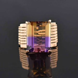 Signed Retro 14K Gold Large 14 CTW Ametrine Ring, Sz 6 - Boylerpf