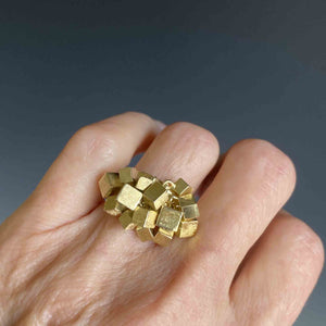 Vintage Heavy 14K Gold Dangle Charm Ring, Square Cubes - Boylerpf