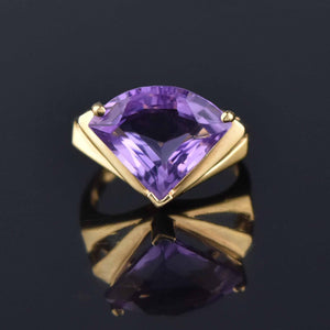 Vintage 14K Gold Trillion Cut Amethyst Ring - Boylerpf