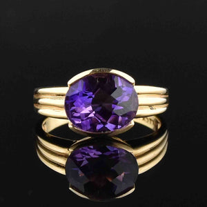 Vintage Oval Amethyst 14K Gold Cocktail Ring - Boylerpf