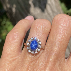 Diamond Halo Cornflower Blue Star Sapphire Ring - Boylerpf