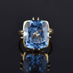 Vintage 14K Gold 15CTW Blue Topaz Cocktail Ring, Sz 8 - Boylerpf