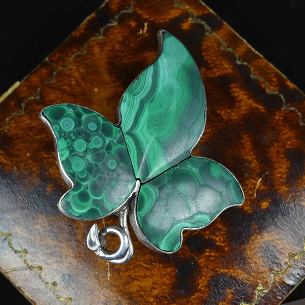 Victorian Sterling Silver Malachite Ivy Leaf Brooch - Boylerpf