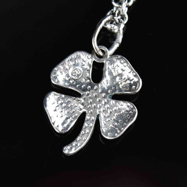 Sterling Silver Green Enamel Four Leaf Clover Pendant Necklace - Boylerpf