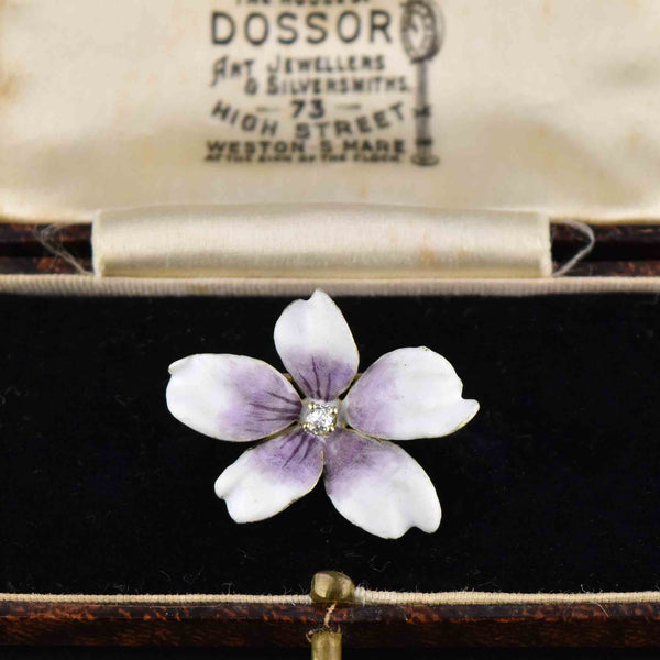 Enamel Diamond Viola Pansy Pendant Brooch - Boylerpf