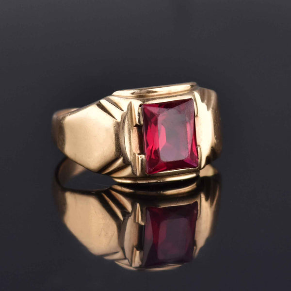 Art Deco Mens Gold Ruby Signet Ring, Sz 13.25 - Boylerpf