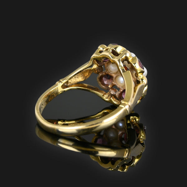 Vintage Gold Pearl Garnet Cluster Ring, Princess Style – Boylerpf