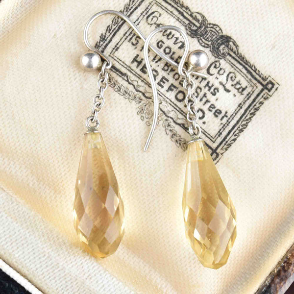 Vintage Art Deco Style Citrine Drop Earrings - Boylerpf