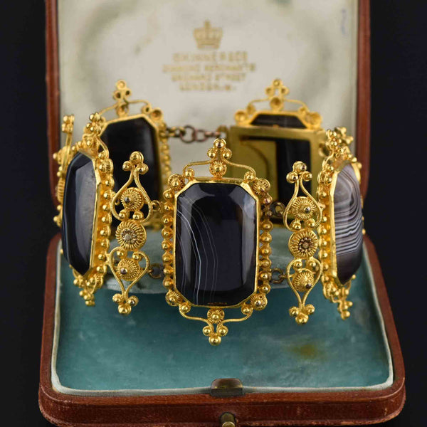 Antique Victorian Cannetille Scottish Banded Agate Bracelet - Boylerpf