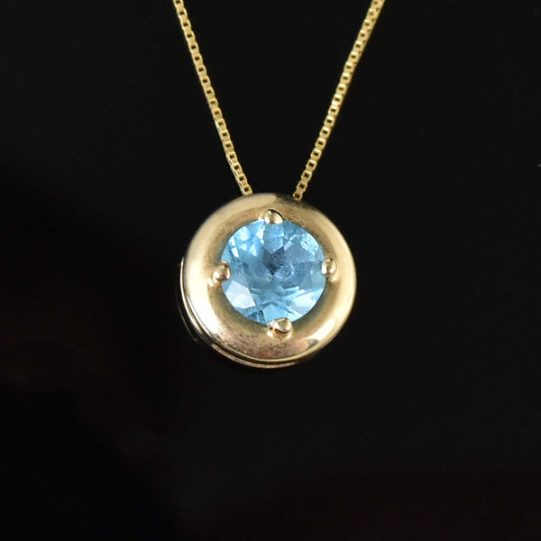 Vintage 10K Gold Blue Topaz Pendant Necklace - Boylerpf