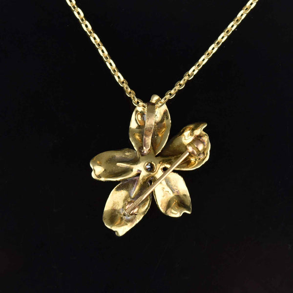 14K Gold Enamel Viola Pansy Diamond Brooch Pendant - Boylerpf
