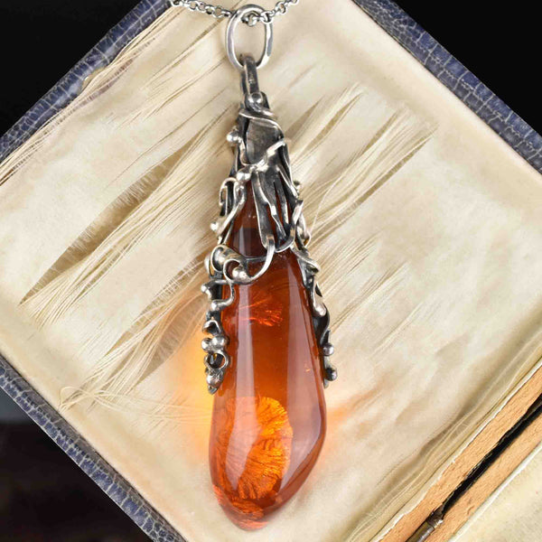 Baltic Toffee Amber Sterling Silver Medium Pendant Necklace - Tiger Lily  London