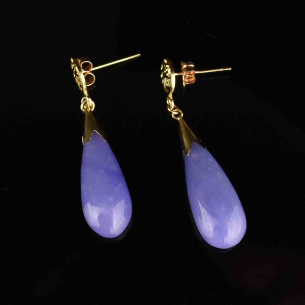 10K Gold Lavender Jade Wide Drop Earrings - Boylerpf
