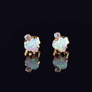 Vintage 10K Gold Opal Heart Stud Earrings - Boylerpf