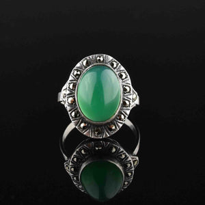 Silver Chrysoprase Marcasite Statement Ring, Sz 7.25 - Boylerpf