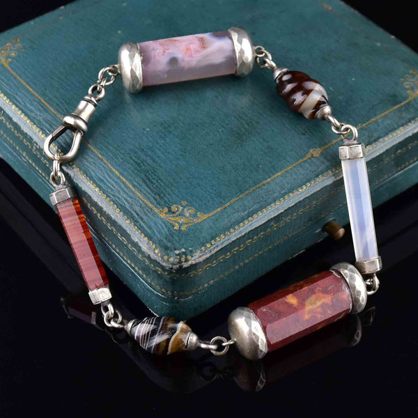 Antique Silver Scottish Agate Barrel Bracelet - Boylerpf