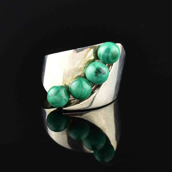 Vintage Wide Silver Malachite Band Ring - Boylerpf