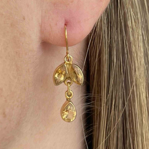 Vintage Gold Citrine Leaf Earrings - Boylerpf