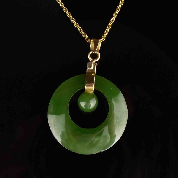 Vintage 14K Gold Jade Target Pendant Necklace - Boylerpf