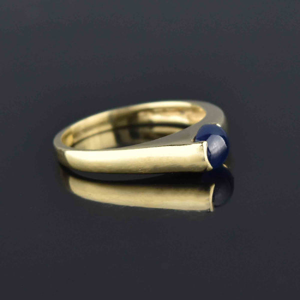 Fine 14K Gold Offset Cabochon Sapphire Ring Band - Boylerpf